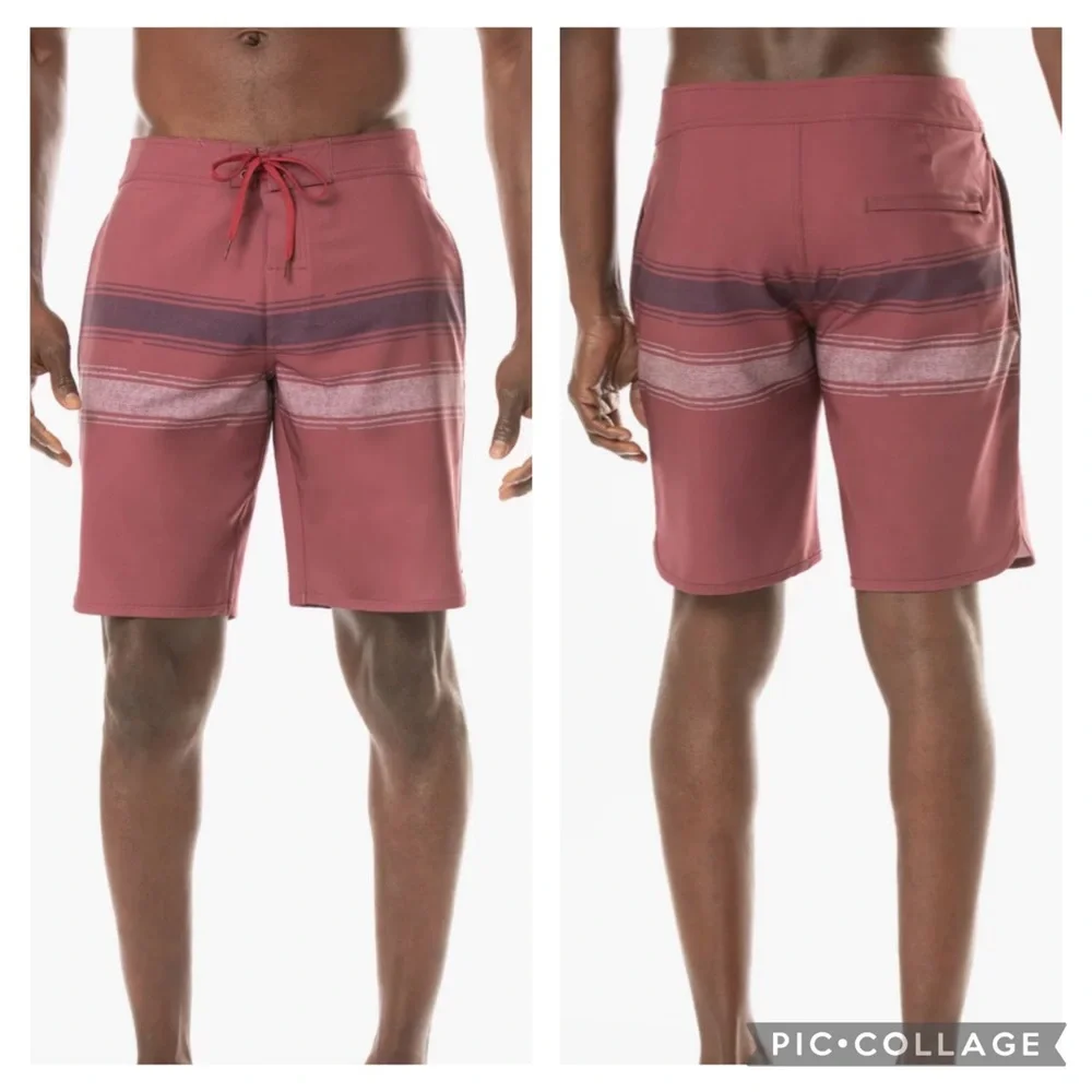 Travis Mathew Unlined Confetti King Ruby Wine Board Shorts Swim Trunks Size 38